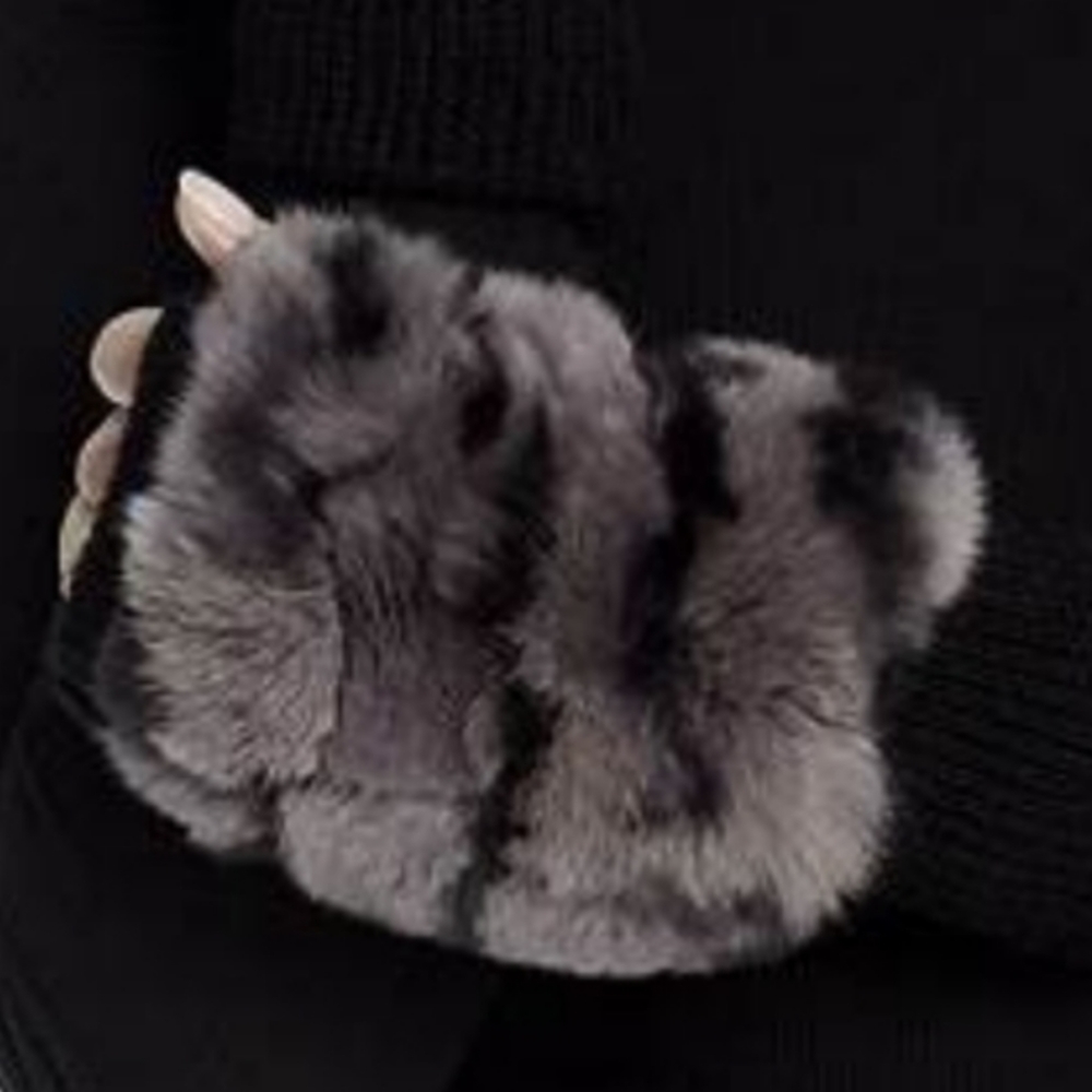 JOCELYN RABBIT FUR TOPPED WOOL BLEND FINGERLESS GLOVES MITTENS - Picture 1 of 5